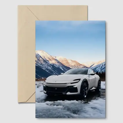 Ferrari Purosangue White Snow Mountain Backdrop