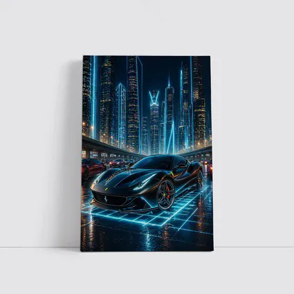 Ferrari Roma Black Neon Futuristic City Night