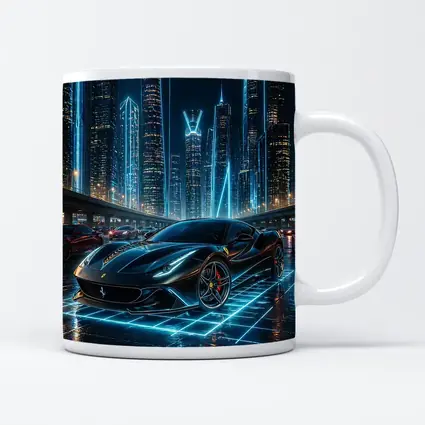 Ferrari Roma Black Neon Futuristic City Night