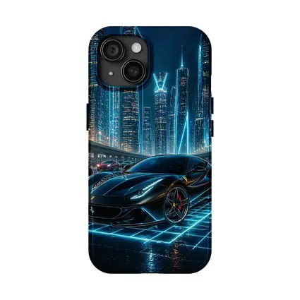 Ferrari Roma Black Neon Futuristic City Night