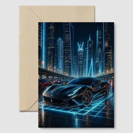 Ferrari Roma Black Neon Futuristic City Night