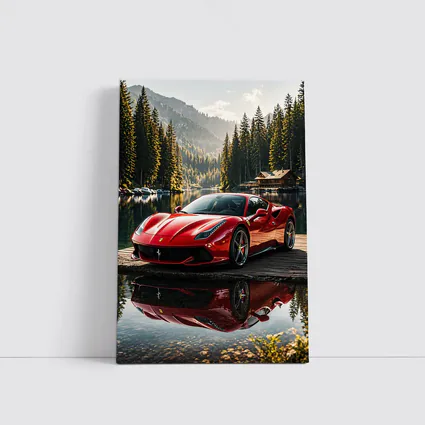 Ferrari F8 Red Sports Car Mountain Lake