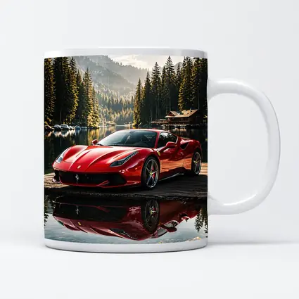 Ferrari F8 Red Sports Car Mountain Lake