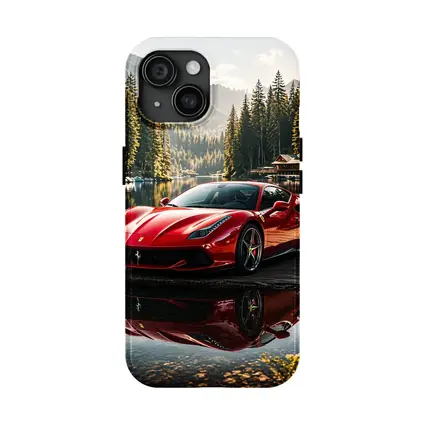 Ferrari F8 Red Sports Car Mountain Lake