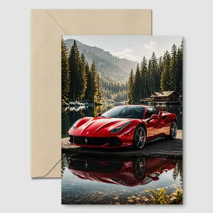 Ferrari F8 Red Sports Car Mountain Lake