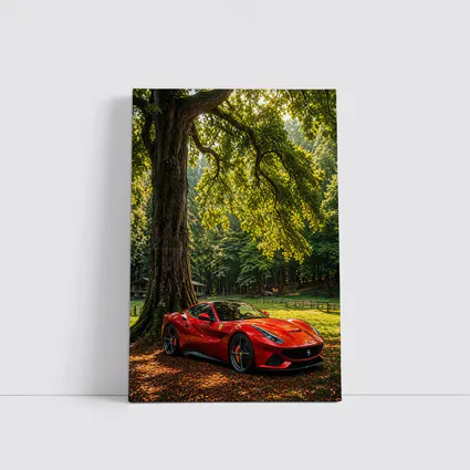 Ferrari Roma Red Sports Car Forest Setting