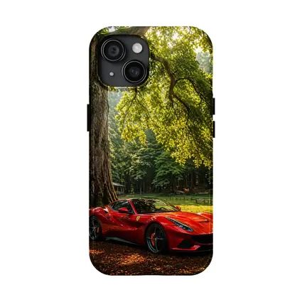 Ferrari Roma Red Sports Car Forest Setting