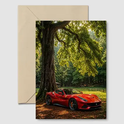 Ferrari Roma Red Sports Car Forest Setting