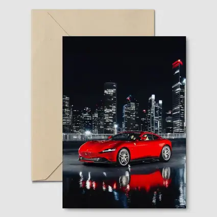 Ferrari Roma Red Car City Night