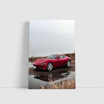 Ferrari Roma Red Sports Car Lake Setting