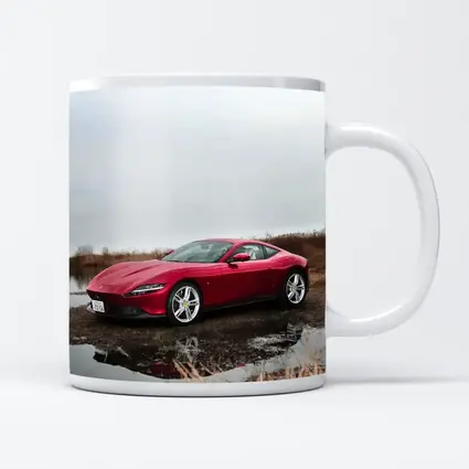Ferrari Roma Red Sports Car Lake Setting
