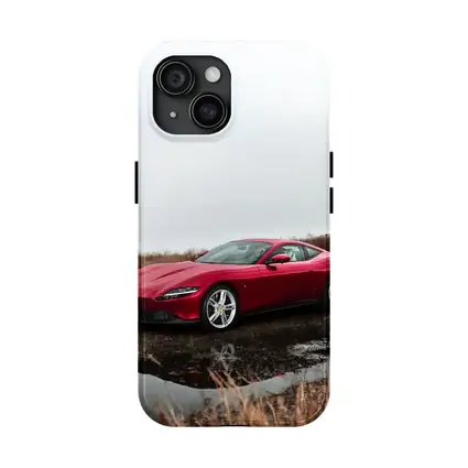Ferrari Roma Red Sports Car Lake Setting