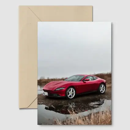 Ferrari Roma Red Sports Car Lake Setting