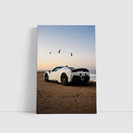 Ferrari SF90 Stradale White Beach Sunset