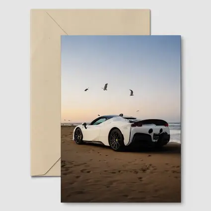 Ferrari SF90 Stradale White Beach Sunset