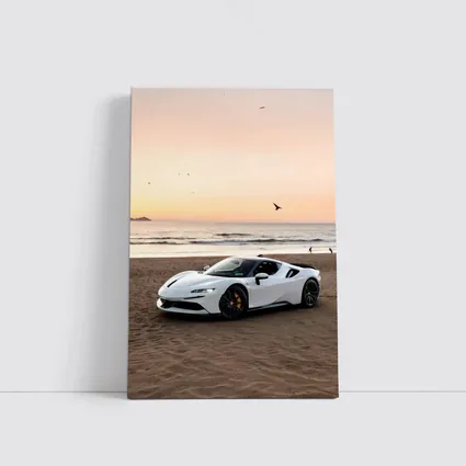 Ferrari SF90 Stradale White Beach Sunset