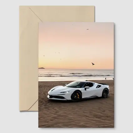 Ferrari SF90 Stradale White Beach Sunset