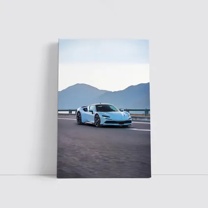 Ferrari SF90 Stradale Light Blue Mountain Road