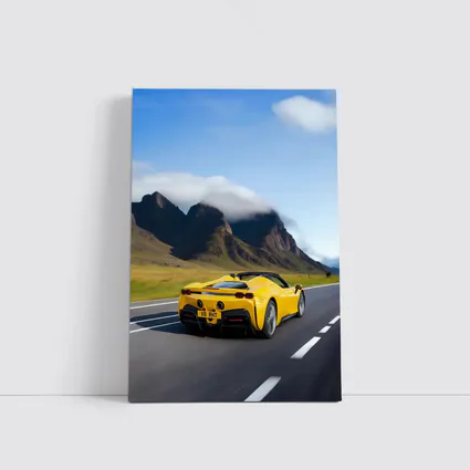 Yellow Ferrari SF90 Spider Mountain Road