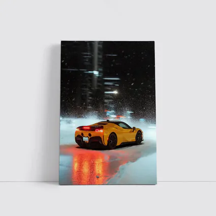 Ferrari SF90 Stradale Yellow Snowy Night City