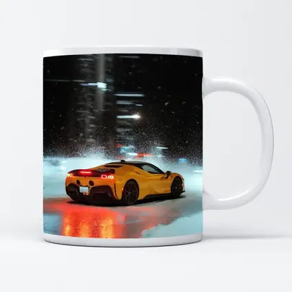 Ferrari SF90 Stradale Yellow Snowy Night City
