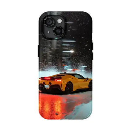Ferrari SF90 Stradale Yellow Snowy Night City
