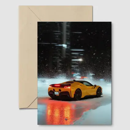 Ferrari SF90 Stradale Yellow Snowy Night City