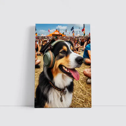 Australian Shepherd Dog Wearing Headphones Music Festival