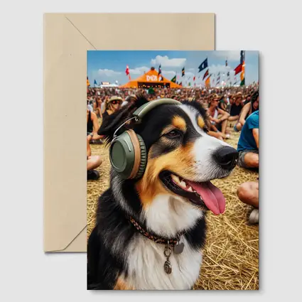 Australian Shepherd Dog Wearing Headphones Music Festival