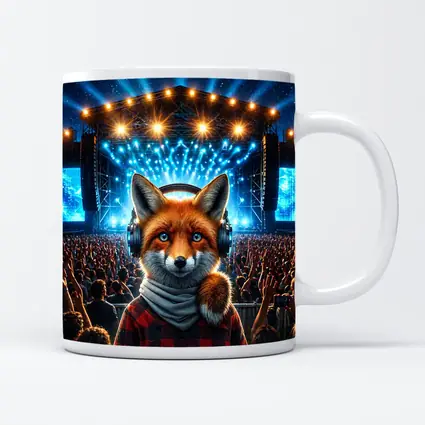 Red Fox With Headphones At Concert Stage