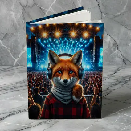 Red Fox With Headphones At Concert Stage
