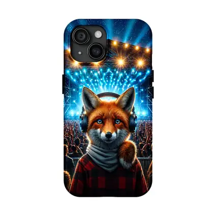 Red Fox With Headphones At Concert Stage