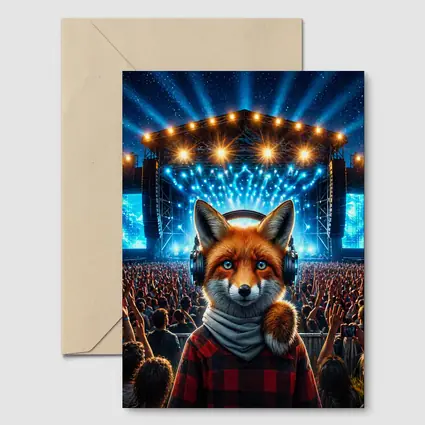 Red Fox With Headphones At Concert Stage