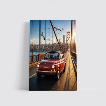 Red Fiat 500 Classic Car On Bridge