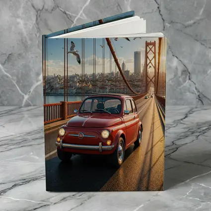 Red Fiat 500 Classic Car On Bridge