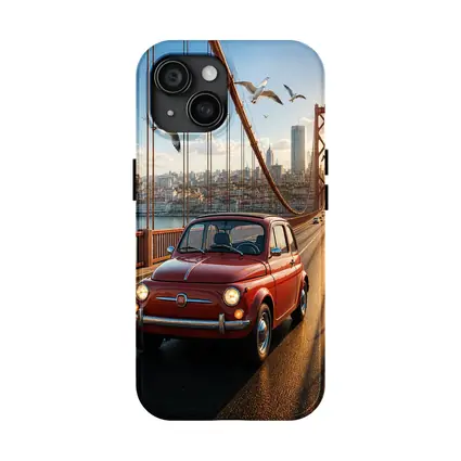 Red Fiat 500 Classic Car On Bridge
