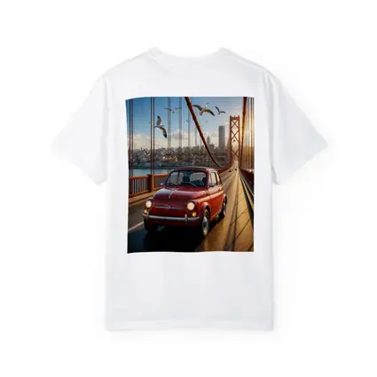 Red Fiat 500 Classic Car On Bridge