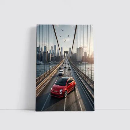 Fiat 500 Red on Brooklyn Bridge NYC