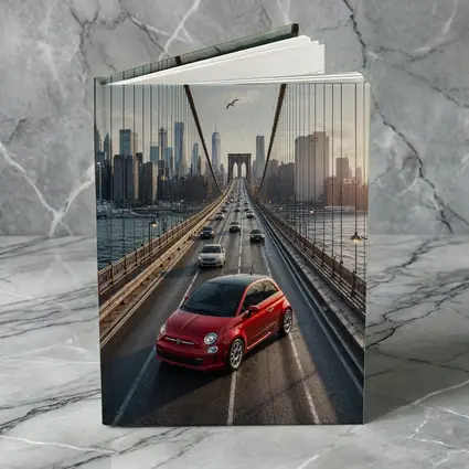 Fiat 500 Red on Brooklyn Bridge NYC