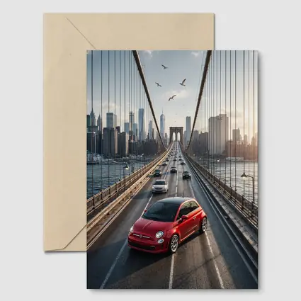 Fiat 500 Red on Brooklyn Bridge NYC