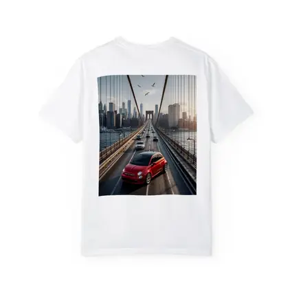 Fiat 500 Red on Brooklyn Bridge NYC