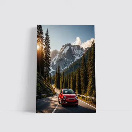 Red Fiat 500 Mountain Forest Road Drive