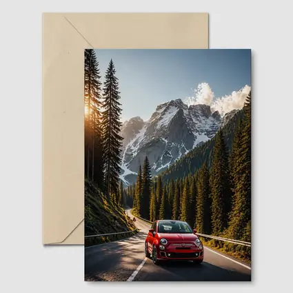 Red Fiat 500 Mountain Forest Road Drive