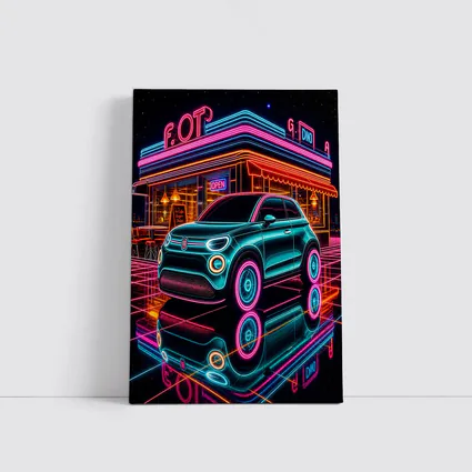 Fiat 500 Neon Glow Retro Diner Night