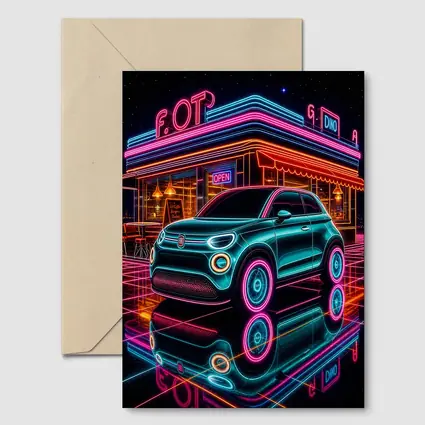 Fiat 500 Neon Glow Retro Diner Night