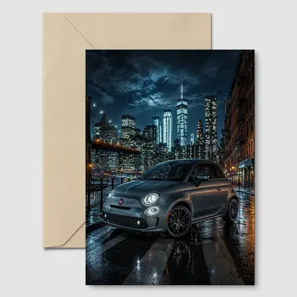 Fiat Abarth Parked on Rainy City Street