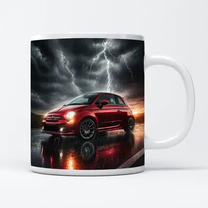 Fiat 500 Red Car Stormy Lightning Rain