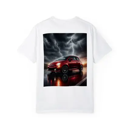 Fiat 500 Red Car Stormy Lightning Rain