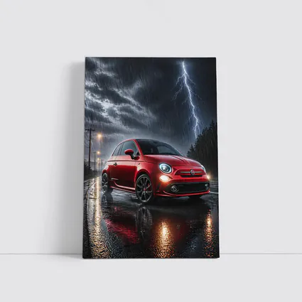 Fiat Abarth Red Car Stormy Night Rain