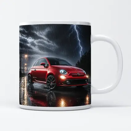 Fiat Abarth Red Car Stormy Night Rain